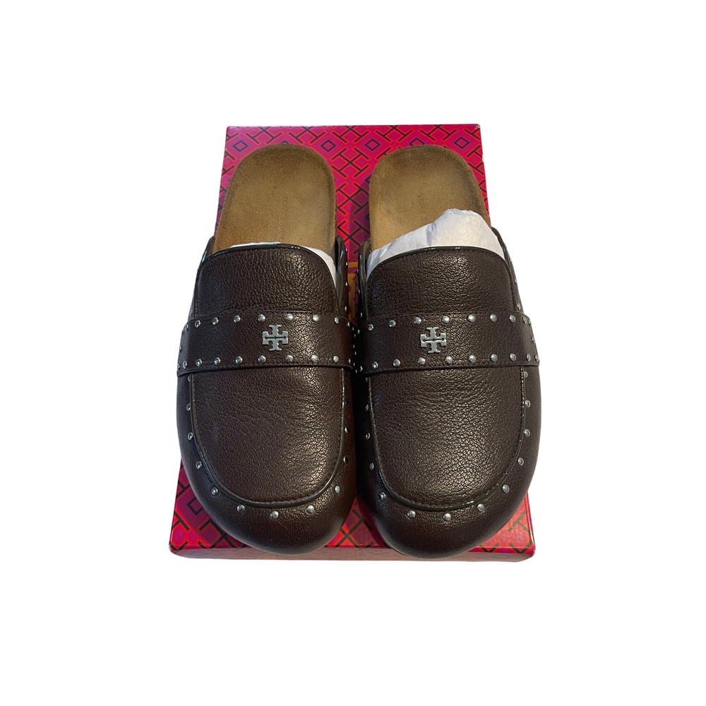 Tory Burch Everly Cork Mule Pine Bark Brown Studded Leather Clogs Size 9